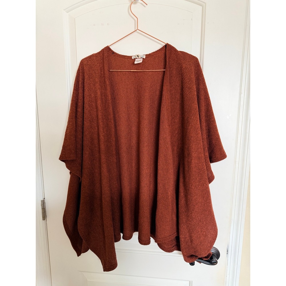 Earthbound Trading Co Poncho Womens OS Rust Orange Open Front Ribbed Knit‎ Wrap